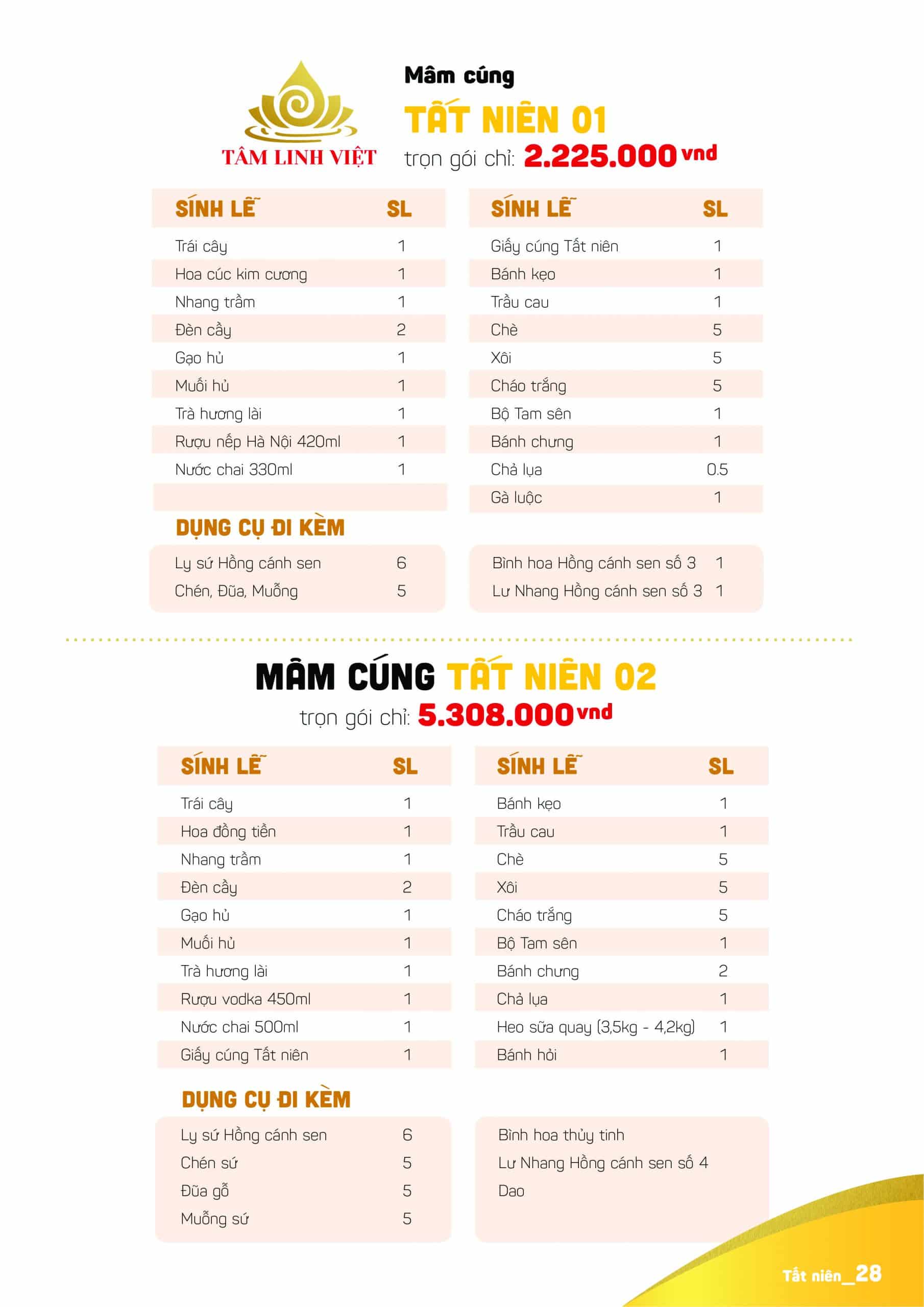 báo giá cúng tất niên